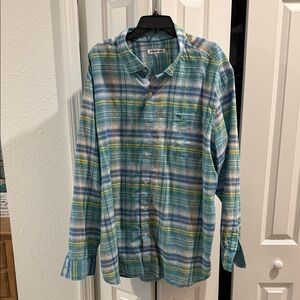Tommy Bahama Blue and Green Plaid Shirt